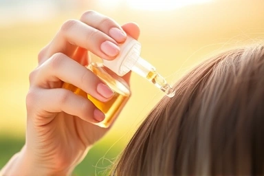 Applying protective hair serum for sun care