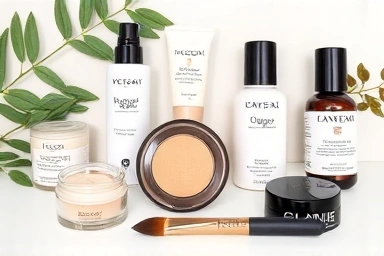 Aesthetic arrangement of high-quality vegan makeup products.