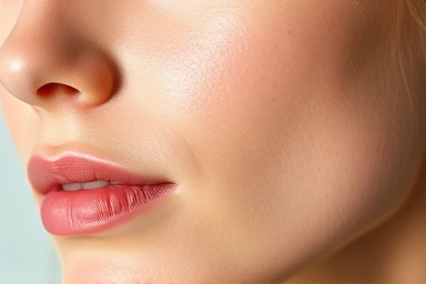 Clear, smooth facial skin, healthy skin texture, no blemishes