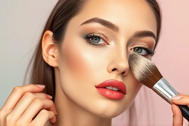 Model applying futuristic Y2K-inspired highlighter for a glowing look.