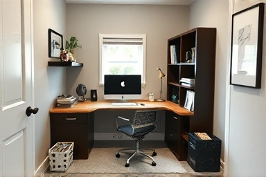 Cozy alpharoom home office with custom DIY desk