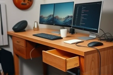 Smart DIY desk details in a narrow alpharoom workspace