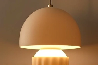 Close-up of AndTradition Flowerpot VP9 lamp, matte pale sand