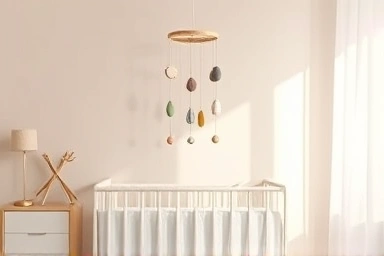 Serene nursery with a handcrafted baby mobile.
