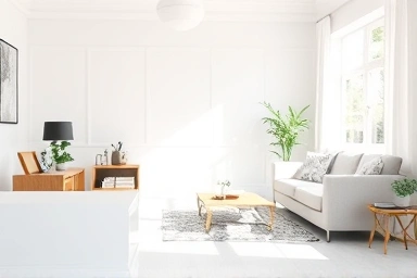 Bright living room with modern white baseboard