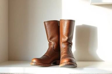 Well-maintained winter boots on a shelf.
