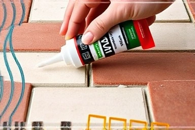 Hands applying adhesive to brick tile for DIY project.