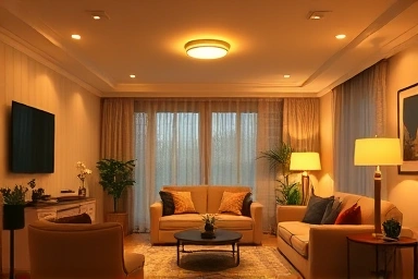 Cozy living room with warm ambient lighting