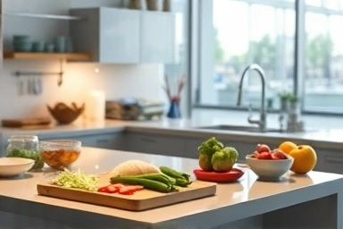 Bright kitchen task lighting on food preparation counter