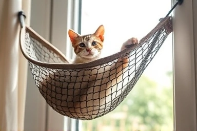 Close-up of a secure cat window hammock detail
