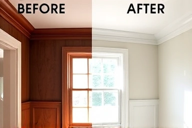 Before and after of painted cherry wood molding