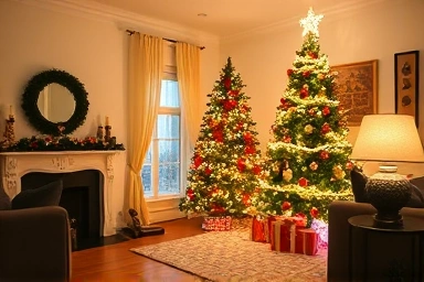 Cozy living room with a pre-decorated Christmas tree.