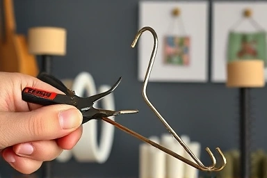Hands bending wire hanger for DIY home decor