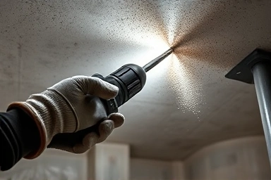 Hand drilling concrete ceiling for light installation