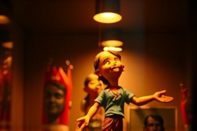 Close-up of a spotlight highlighting the intricate details of a figurine.