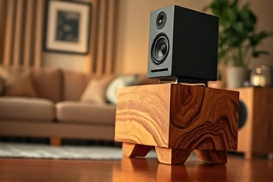 Handcrafted wooden speaker stand with premium speaker
