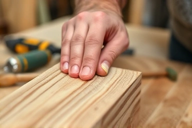 Sanding reclaimed wood for a DIY shelf project