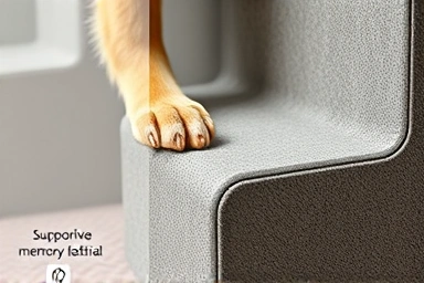 Close-up of non-slip dog stair material and supportive foam.