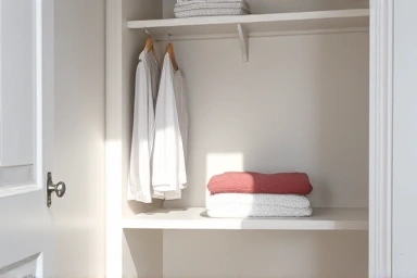 Organized closet, minimalist, spacious, donation concept