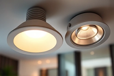 Close-up of diffused and focused recessed ceiling lights.