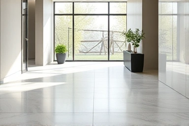 Elegant modern entrance hall with large-format porcelain tiles