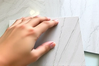 Matte-finish porcelain tile sample, light gray with subtle veining