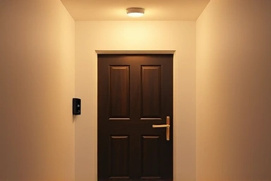 Modern entryway with soft sensor light glow.