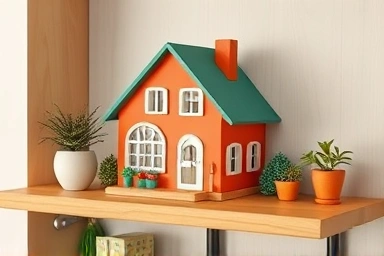 Finished foam board miniature house as interior decor.
