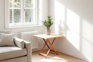 Minimalist living room with hidden folding table