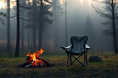 Minimalist campsite with Helinox chair at dawn