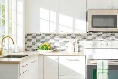 Modern kitchen transformed with stylish tile stickers.