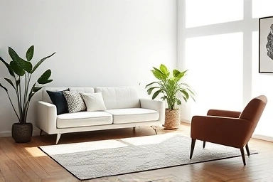 Elegant living room with modern Korean designer furniture.