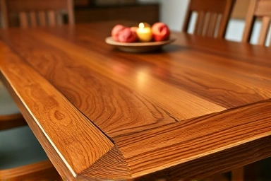 Artisan crafted wooden dining table, emphasizing quality and detail.