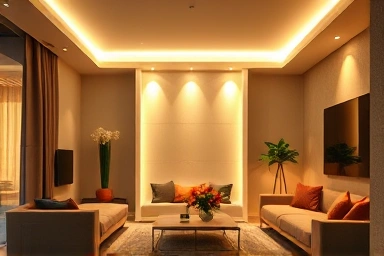 Cozy living room with warm indirect LED lighting