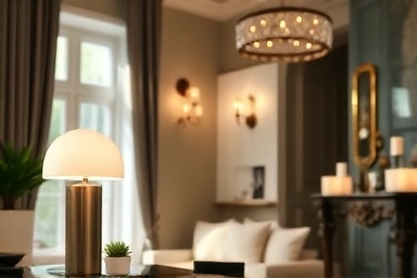 Detailed view of living room lighting creating mood and depth.