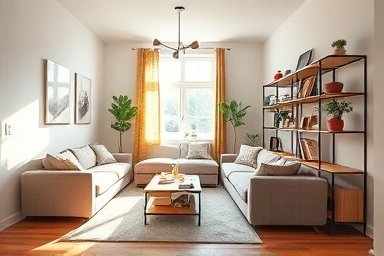 Modular furniture in a small, stylish apartment maximizing space.