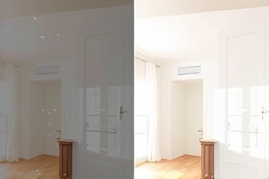 Contrast between moldy, damp wall and clean, airy room