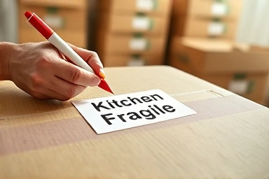 Labeling moving boxes for organized unpacking.