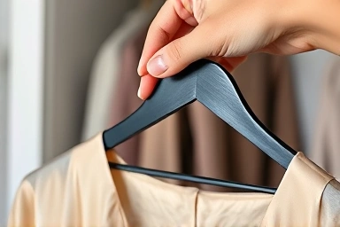 Close-up of non-slip hanger holding a delicate garment.