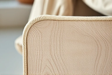Texture of natural wood and soft fabric in Nordic interior design.