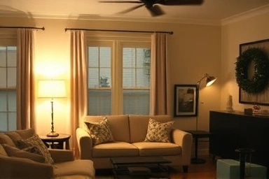 Cozy living room with balanced lighting for comfort and activity.