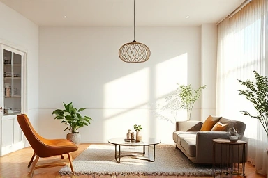 Scandinavian pendant lamp in a minimalist living room