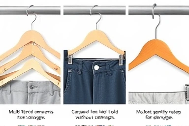 Detailed view of functional and fabric-friendly pants hangers.