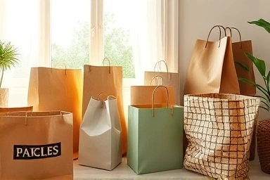 Eco-friendly home organization with paper bag storage containers.