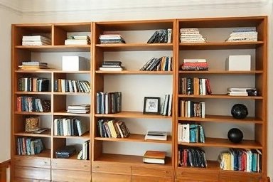 Custom floor-to-ceiling bookshelf with modular storage