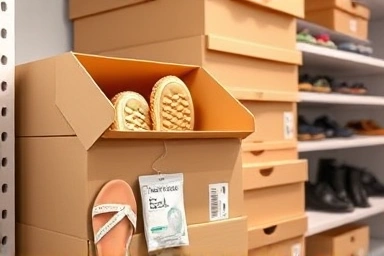 Neatly stacked shoe boxes showcasing smart seasonal shoe storage.