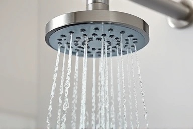 Modern shower head with clean, powerful water flow.