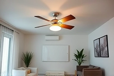 Modern small living room with functional ceiling fan light