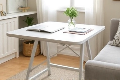 Space-saving foldable table in a small apartment.