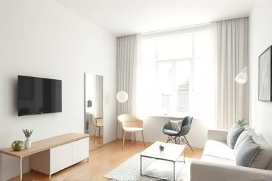 Cozy studio apartment with affordable decor and ample natural light.